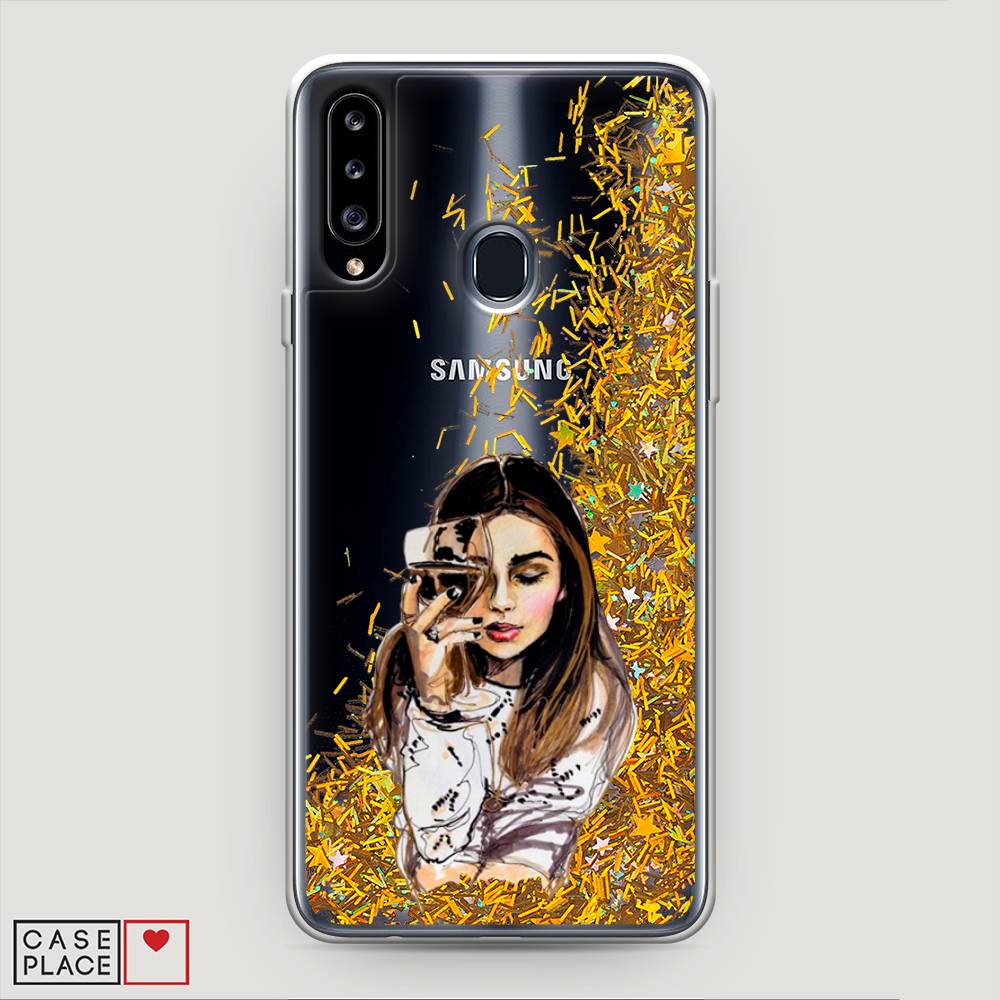 

Жидкий чехол с блестками "Девушка с бокалом" на Samsung Galaxy A20s, 2100890-1