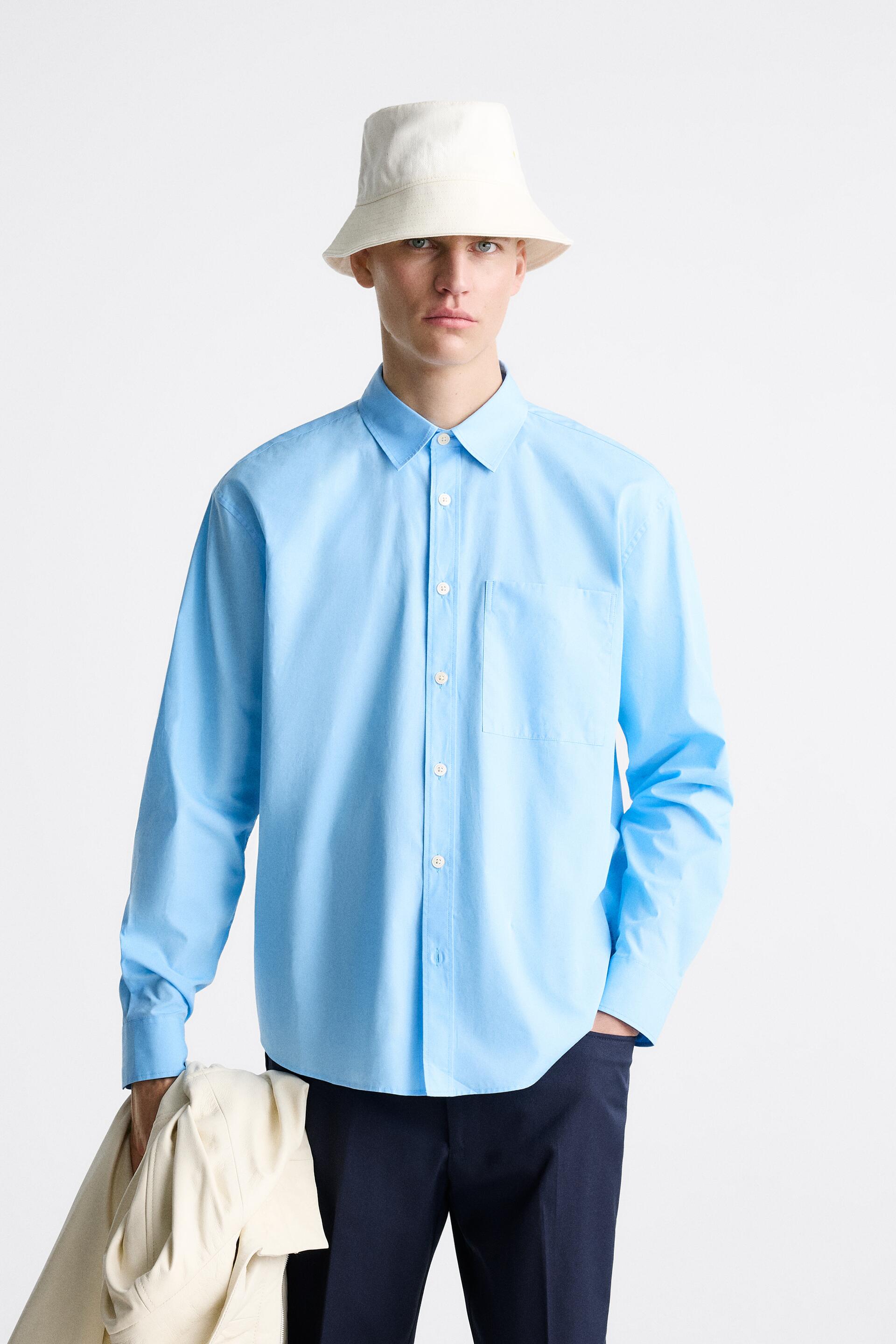 

Рубашка мужская ZARA 03717410 голубая S (доставка из-за рубежа), Голубой, 03717410