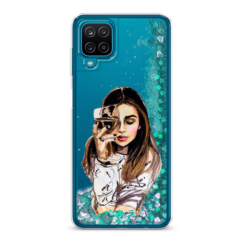 

Жидкий чехол с блестками "Девушка с бокалом" на Samsung Galaxy A12, 2101695-1