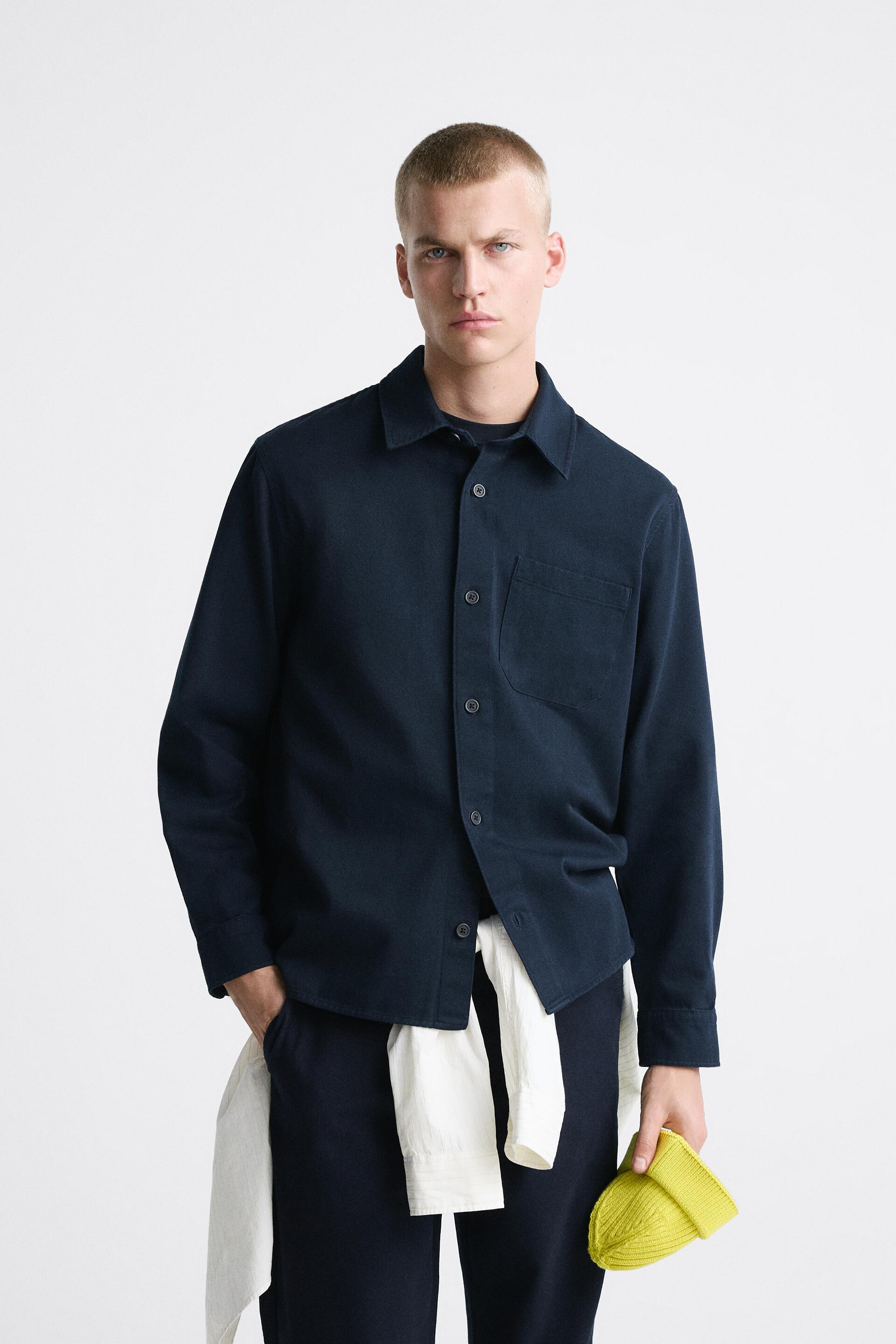 

Рубашка мужская ZARA 03717400 синяя M (доставка из-за рубежа), Синий, 03717400