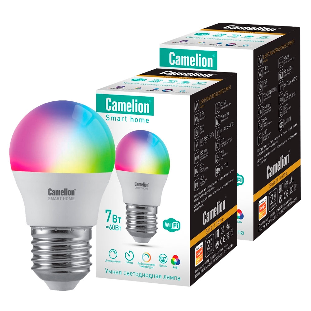 

Комплект умных ламп с поддержкой Алисы и Маруси 7Вт Е27 RGB+DIM+CW - 2шт.