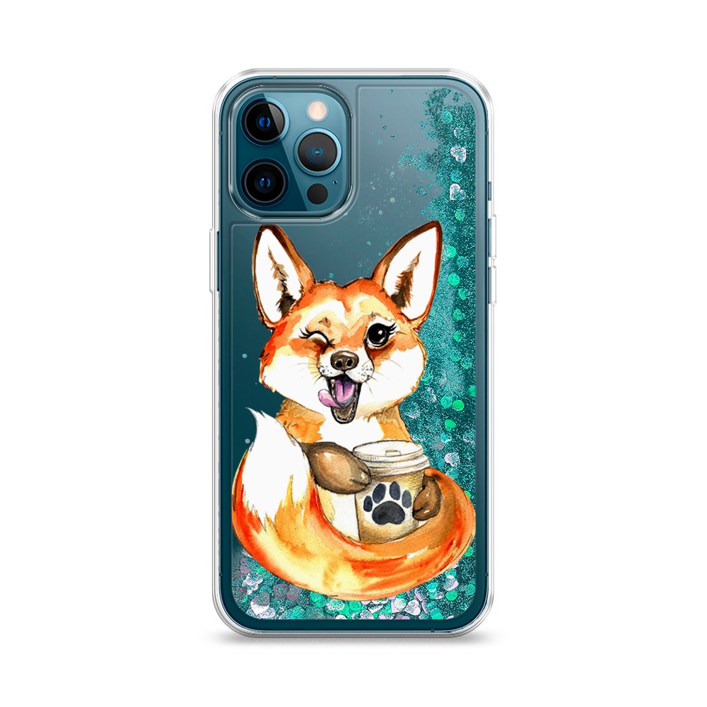 

Жидкий чехол с блестками "Подмигивающая лиса с кофе" на Apple iPhone 12 Pro, 12895-1