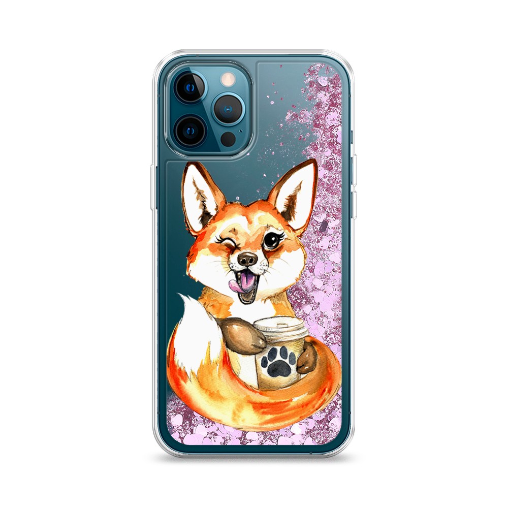 

Жидкий чехол с блестками "Подмигивающая лиса с кофе" на Apple iPhone 12 Pro, 12894-1