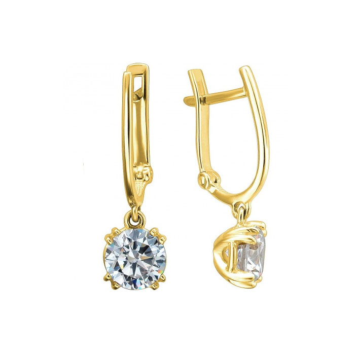 

Серьги подвески из желтого золота Эстет 01С138525, фианит, 01С138525