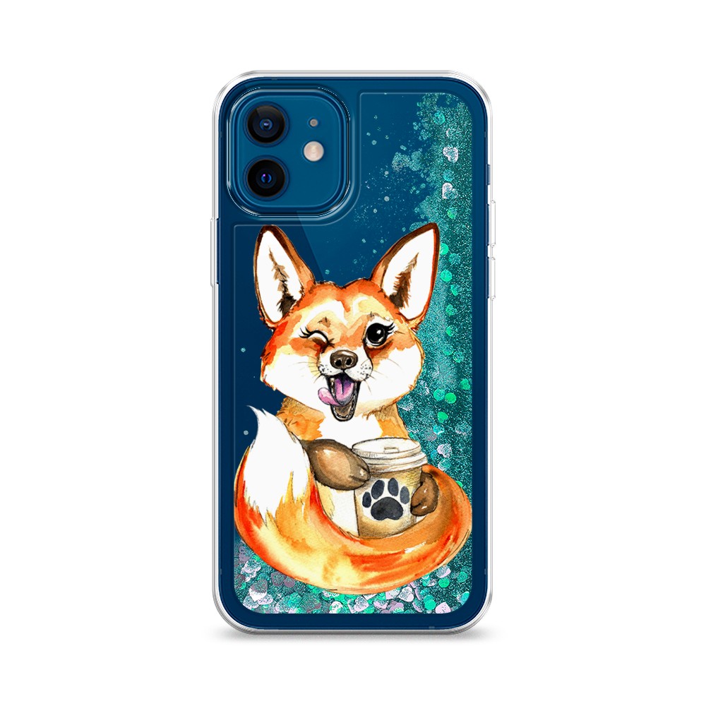

Жидкий чехол с блестками "Подмигивающая лиса с кофе" на Apple iPhone 12, 12595-1