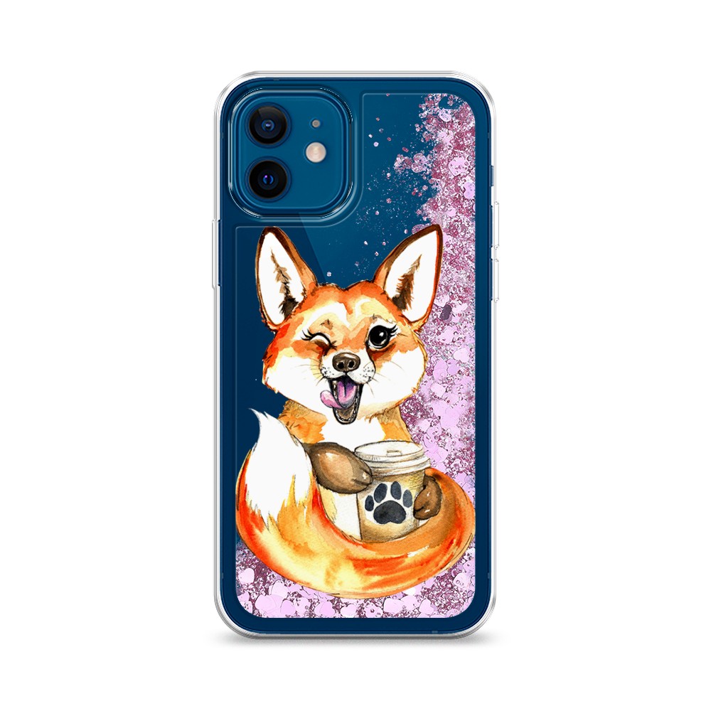 

Жидкий чехол с блестками "Подмигивающая лиса с кофе" на Apple iPhone 12, 12594-1