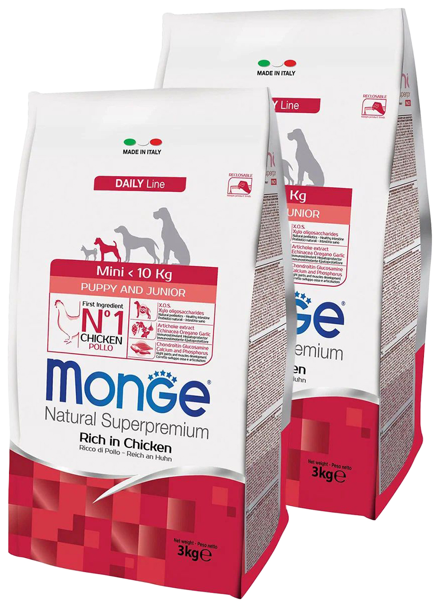 

Сухой корм для собак Monge Daily Line Puppy&Junior Mini, курица, 2 шт по 3 кг