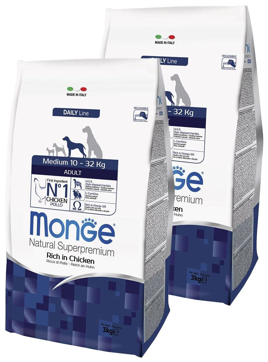 

Сухой корм для собак Monge Daily Line Adult Medium, курица, 2 шт по 3 кг