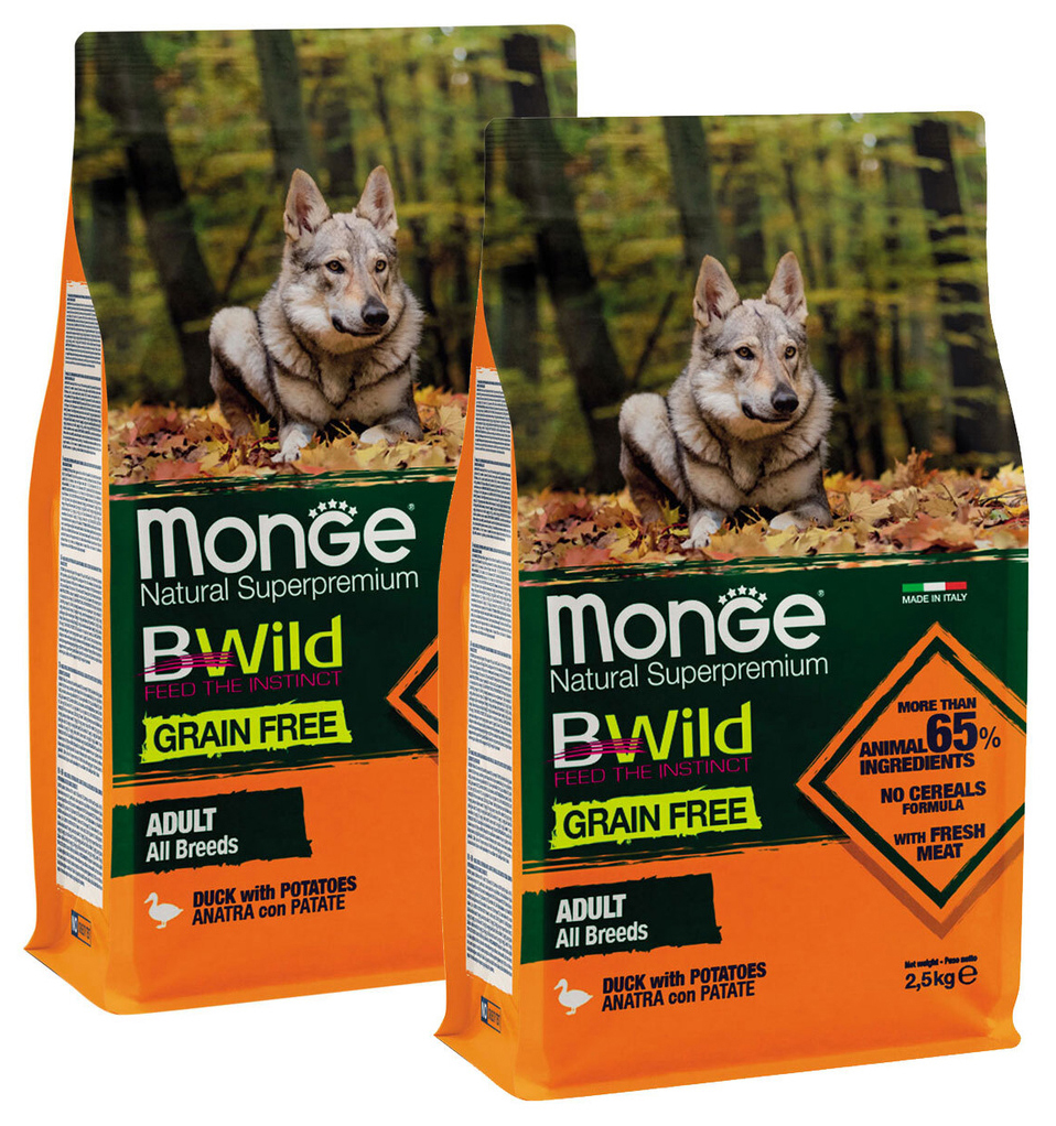 

MONGE MONGE BWILD GRAIN FREE DOG ADULT ALL BREEDS DUCK беззерновой для взрослых собак всех