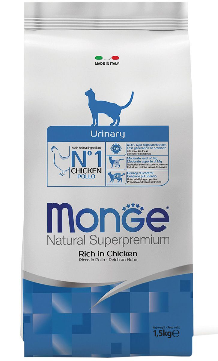 

Сухой корм для кошек Monge Urinary курица 2 шт по 1,5 кг