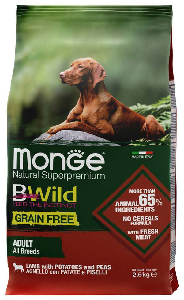 

MONGE MONGE BWILD GRAIN FREE DOG ADULT ALL BREEDS LAMB беззерновой для взрослых собак всех