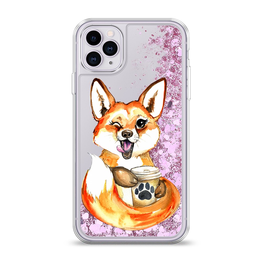 

Жидкий чехол с блестками "Подмигивающая лиса с кофе" на Apple iPhone 11 Pro, 12394-1