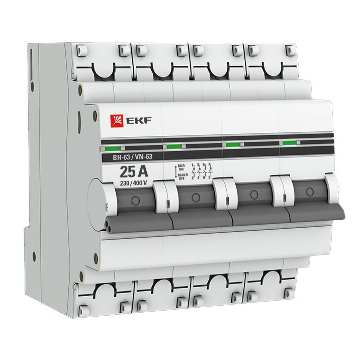 Выключатель нагрузки EKF PROxima 4P 25А ВН-63 SL63-4-25-pro контакты состояния выключателя abb без проводов aux 1q 250vac dc xt1 xt4 1sda066422r1