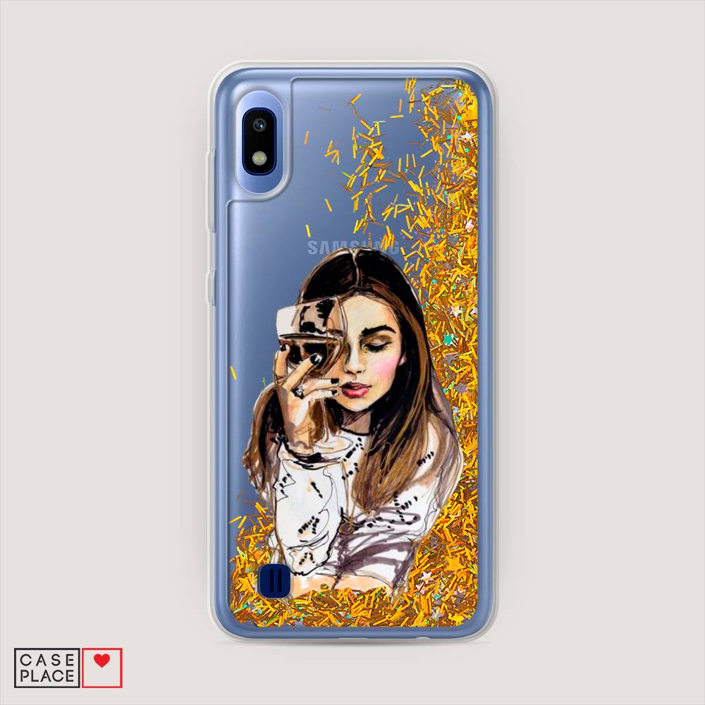 

Жидкий чехол с блестками "Девушка с бокалом" на Samsung Galaxy A10, 27990-1