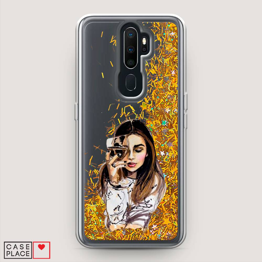 

Жидкий чехол с блестками "Девушка с бокалом" на Oppo A5 (2020), 251390-1