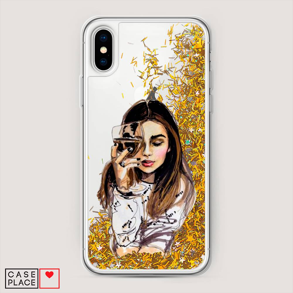 

Жидкий чехол с блестками "Девушка с бокалом" на Apple iPhone XS Max (10S Max), 11990-1