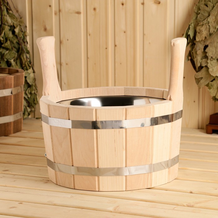 Шайка из липы 5 л, с нержавеющей вкладкой