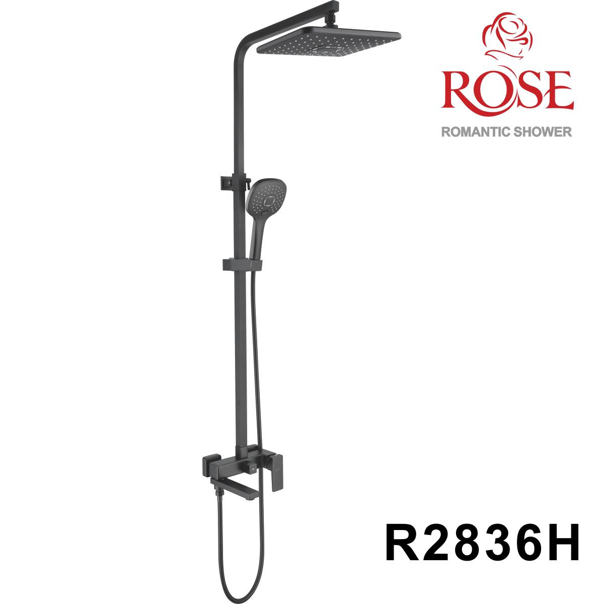 фото Rose душевая стойка со смесителем rose r2836h_new черная матовая