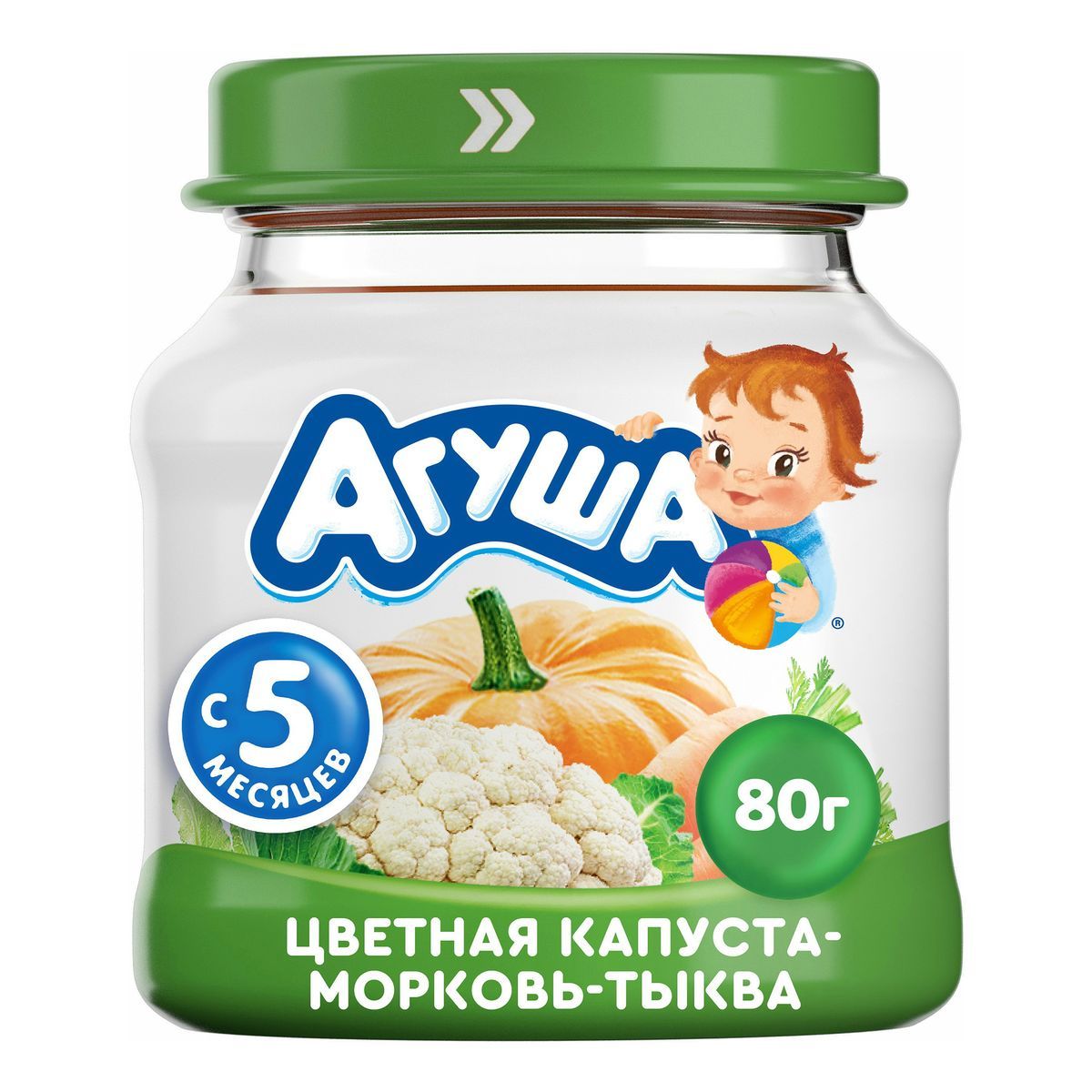 Пюре Агуша Цветная капуста, морковь и тыква с 5 мес. 80 г, 1 шт.