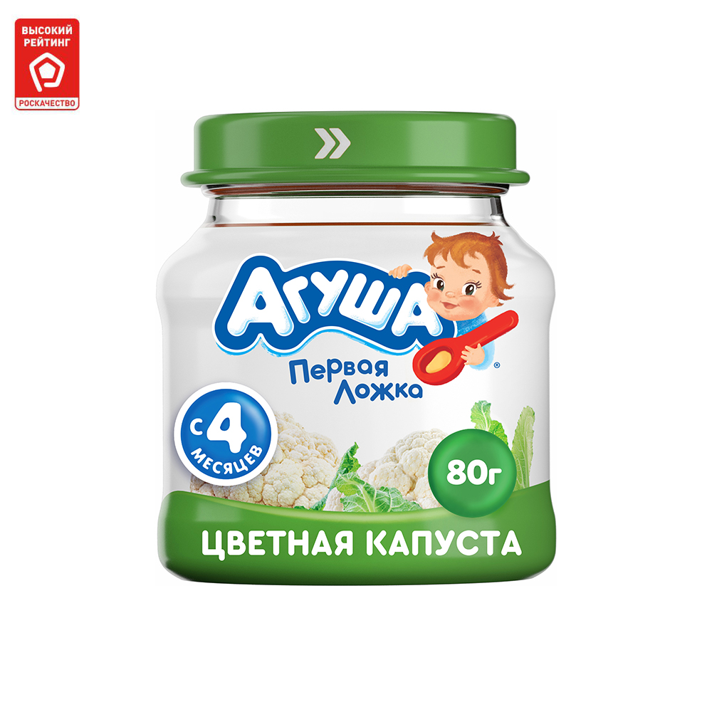 Пюре Агуша Первая ложка Цветная капуста с 4 мес. 80 г, 1 шт.
