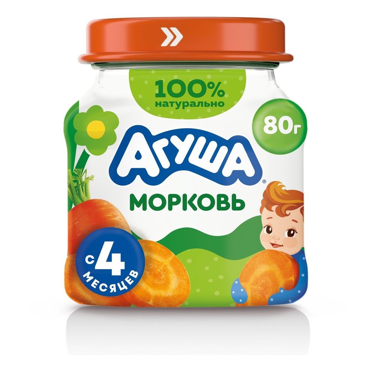 Пюре Агуша Морковь с 4 мес. 80 г, 1 шт.