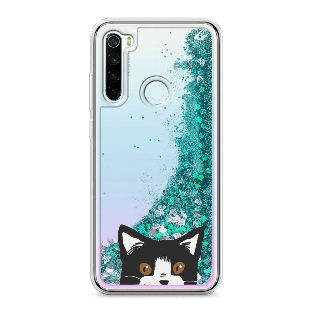 

Жидкий чехол с блестками "Подглядывающий кот" на Xiaomi Redmi Note 8T