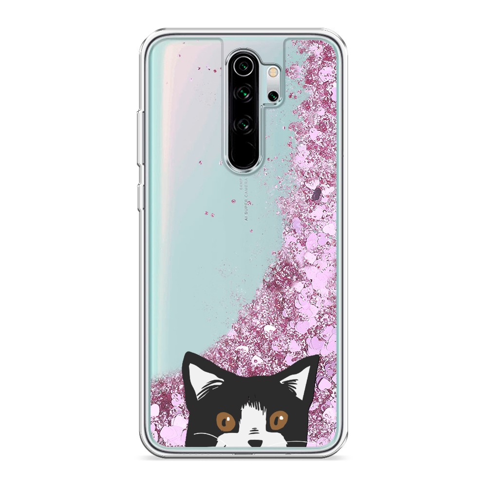

Жидкий чехол с блестками "Подглядывающий кот" на Xiaomi Redmi Note 8 Pro