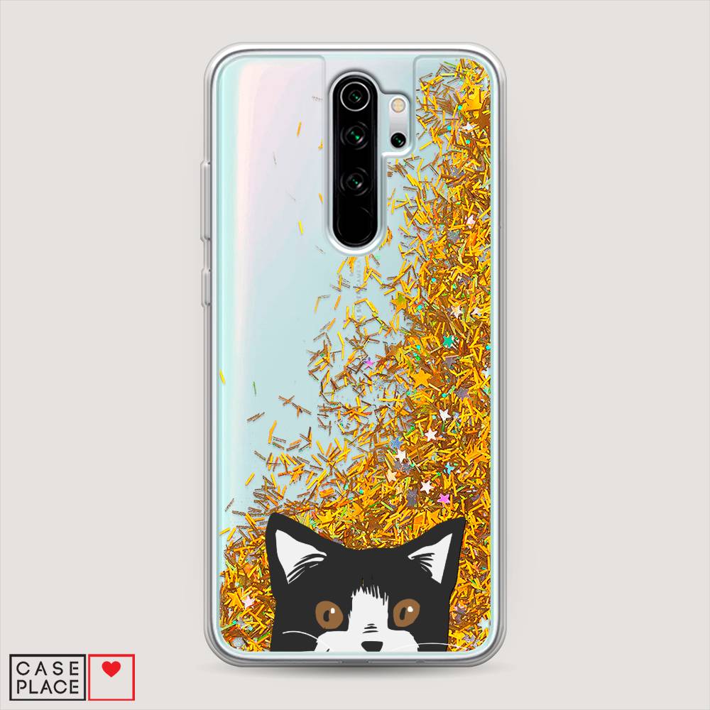 

Жидкий чехол с блестками "Подглядывающий кот" на Xiaomi Redmi Note 8 Pro, 36690-1