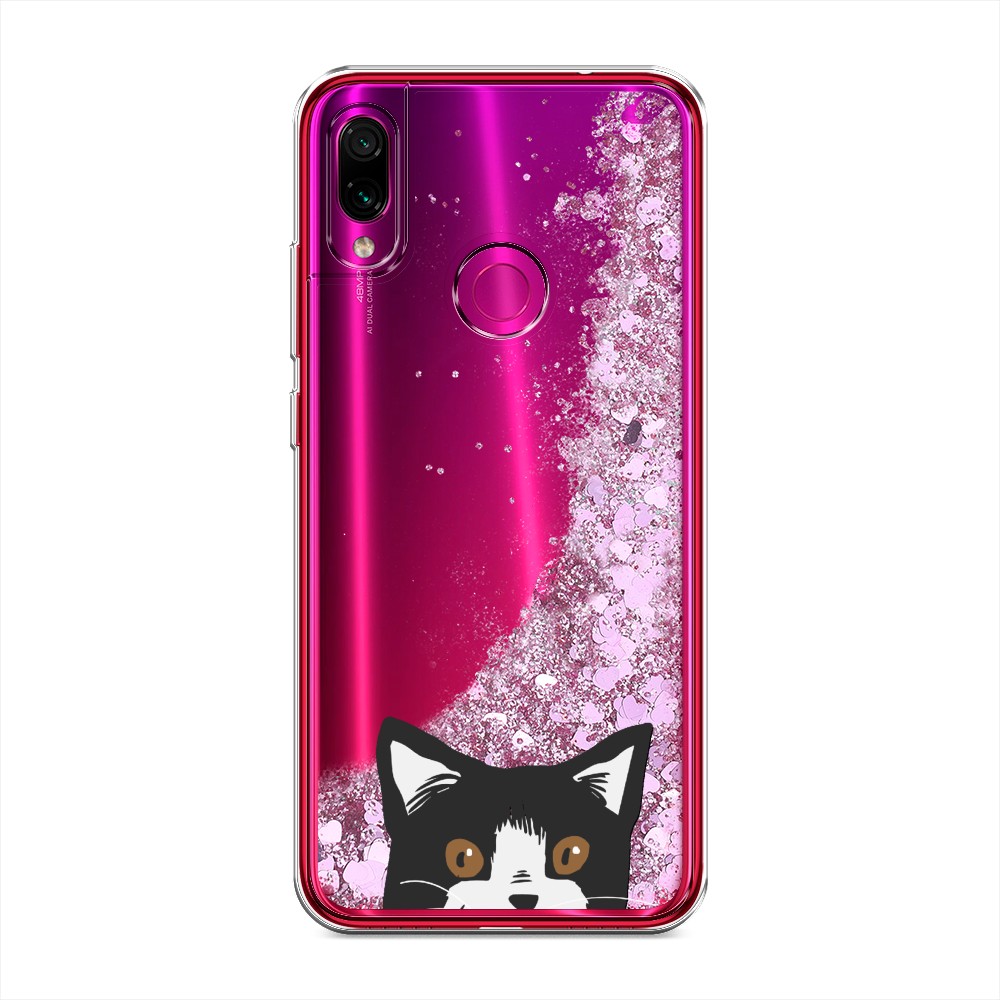 

Жидкий чехол с блестками "Подглядывающий кот" на Xiaomi Redmi Note 7