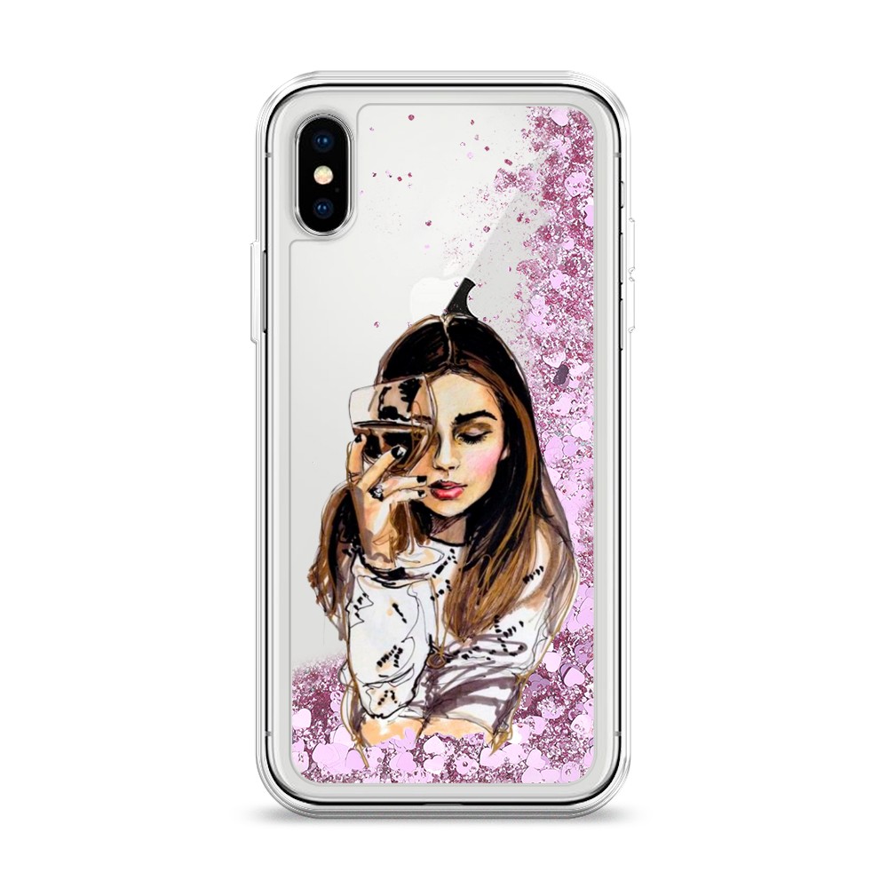 

Жидкий чехол с блестками "Девушка с бокалом" на Apple iPhone X (10), 11094-1