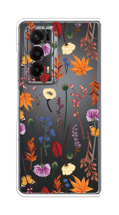 

Чехол на Honor Magic V2 "Orange Purple flowers", Оранжевый;красный;розовый;желтый;прозрачный, 6123550-1