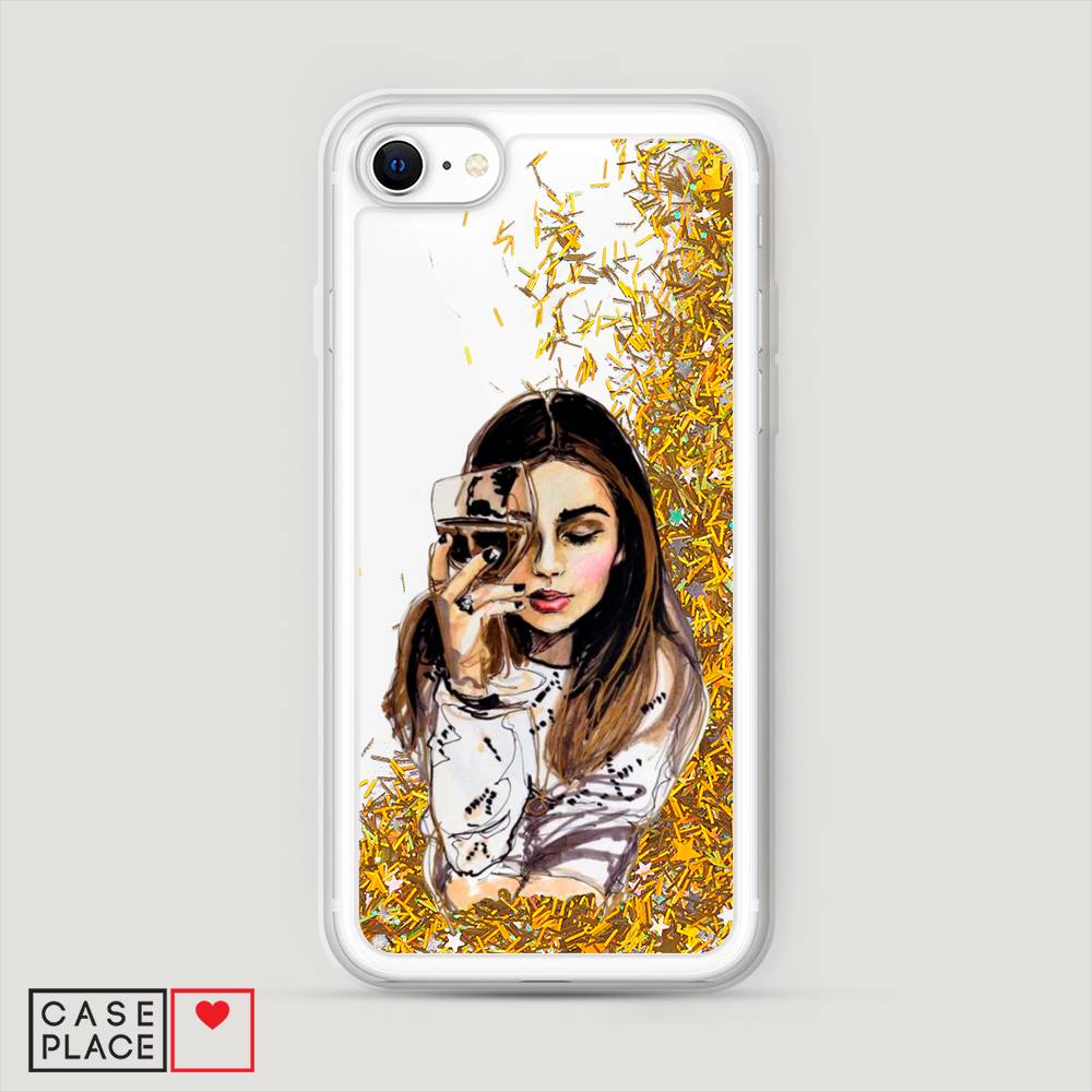 

Жидкий чехол с блестками "Девушка с бокалом" на Apple iPhone SE 2020, 12490-1