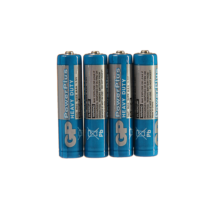 Батарейка солевая GP PowerPlus Heavy Duty, AAA, R03-4S, 1.5В, спайка, 4 шт.(3 шт.)