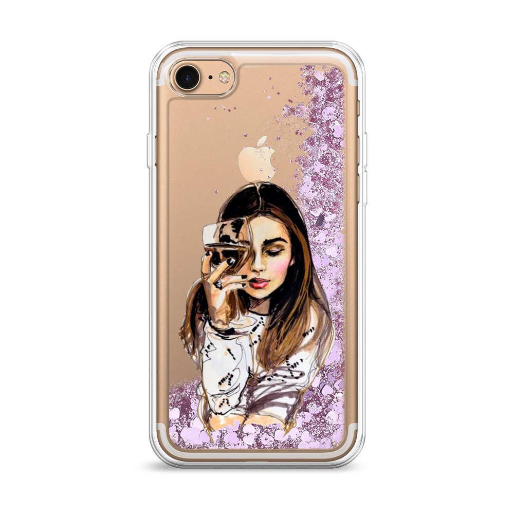 

Жидкий чехол с блестками "Девушка с бокалом" на Apple iPhone 8, 10894-1
