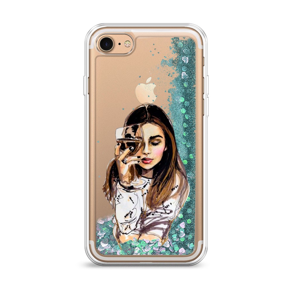 

Жидкий чехол с блестками "Девушка с бокалом" на Apple iPhone 7, 10695-1