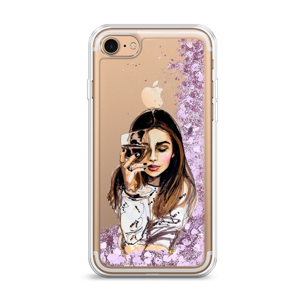 

Жидкий чехол с блестками "Девушка с бокалом" на Apple iPhone 7, 10694-1