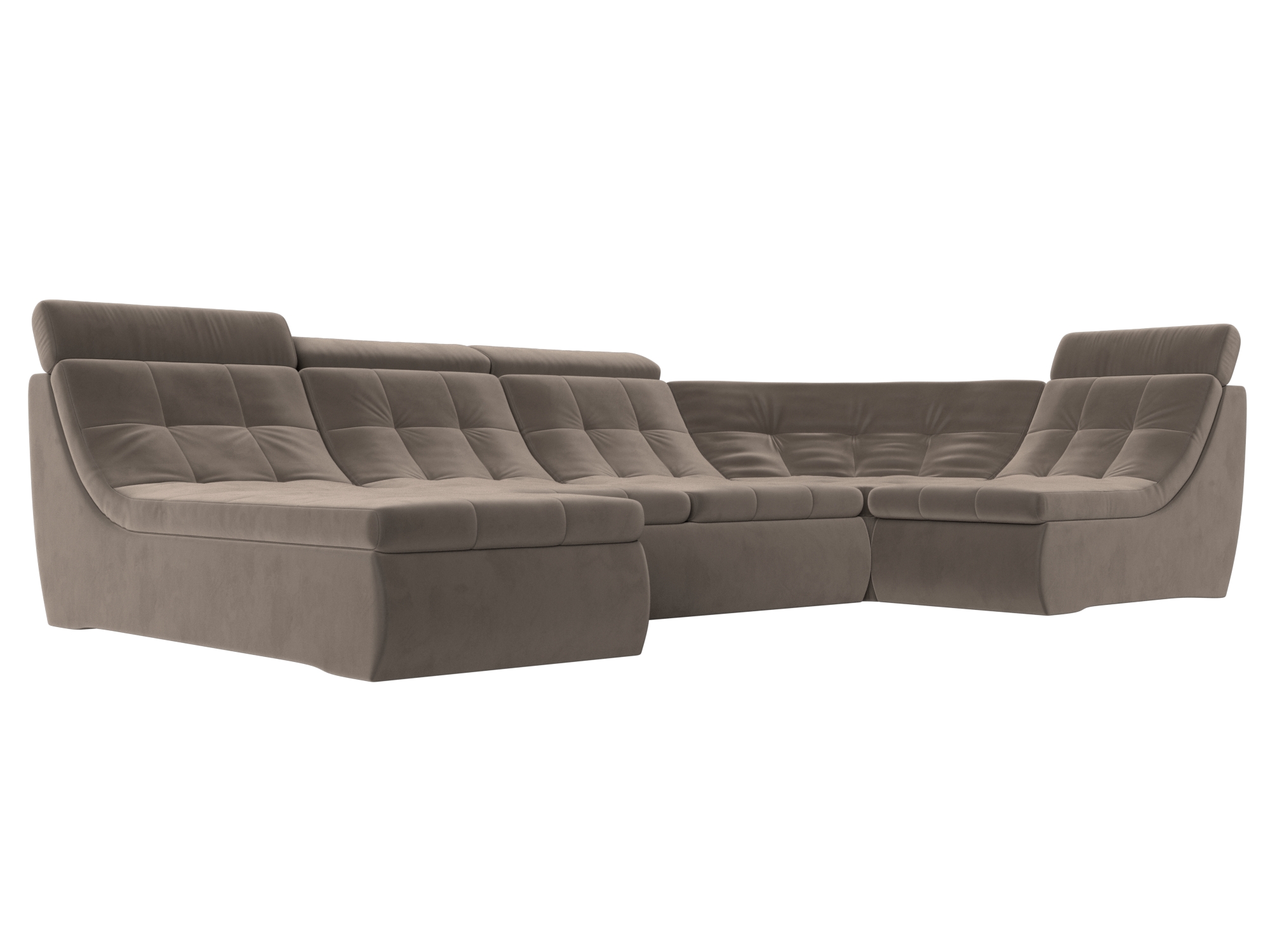 

П-образный модульный диван Холидей Люкс велюр коричневый, П-образный модульный диван Холидей Люкс