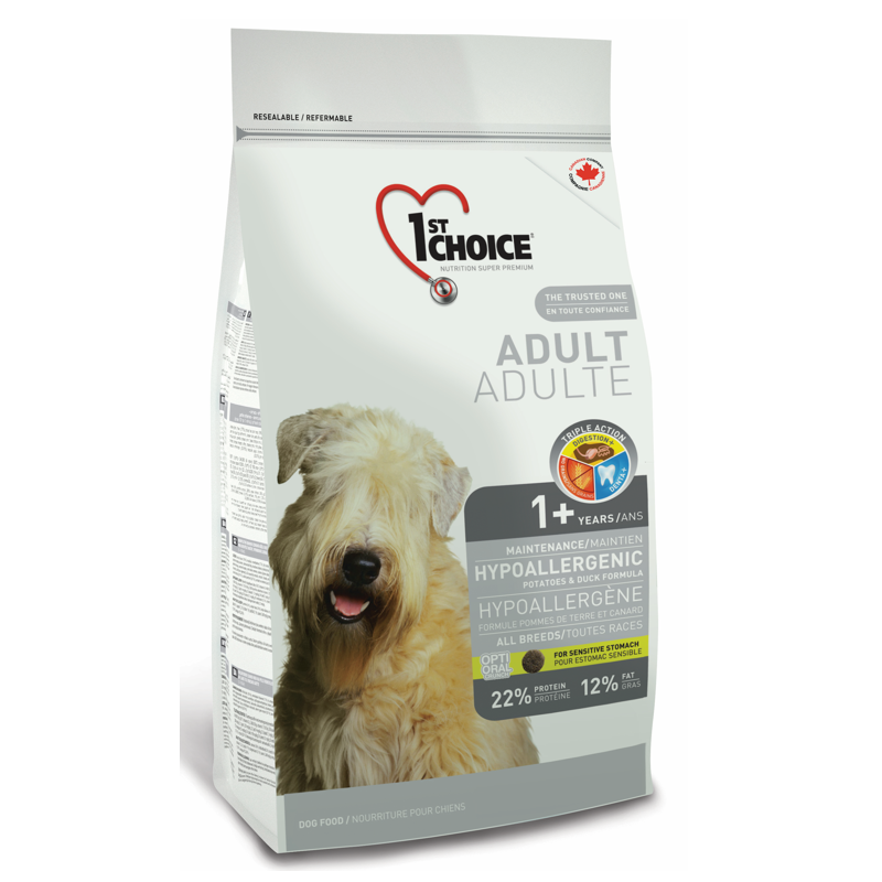 Сухой корм для собак 1st Choice Adult Hypoallergenic All Breeds, утка, картофель, 2.72 кг