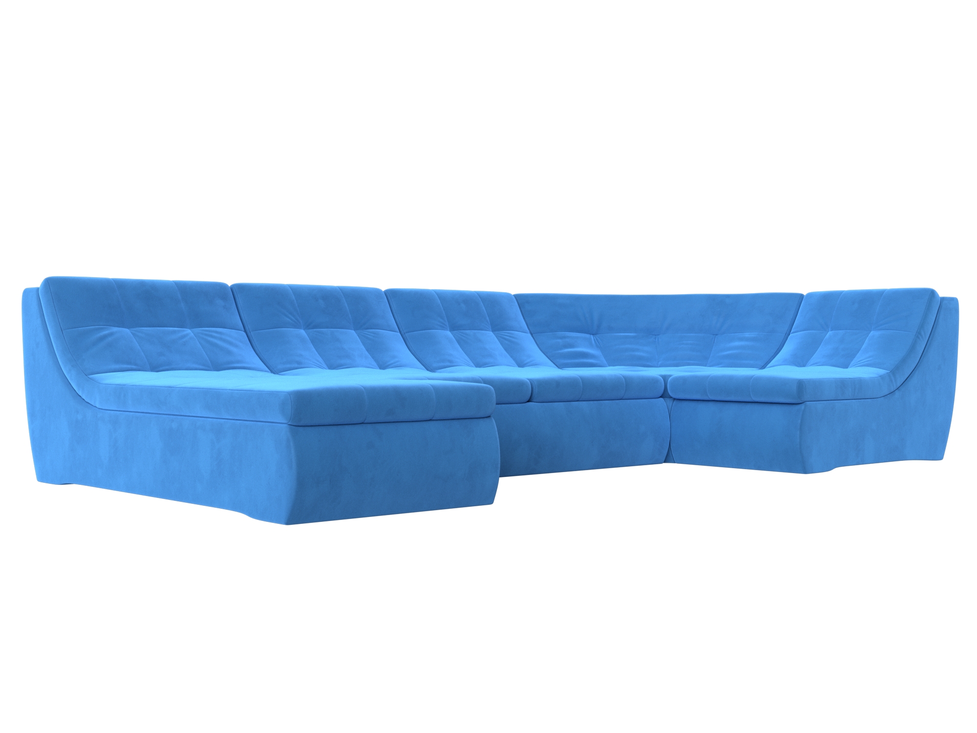 

П-образный модульный диван Холидей велюр голубой, П-образный модульный диван Холидей