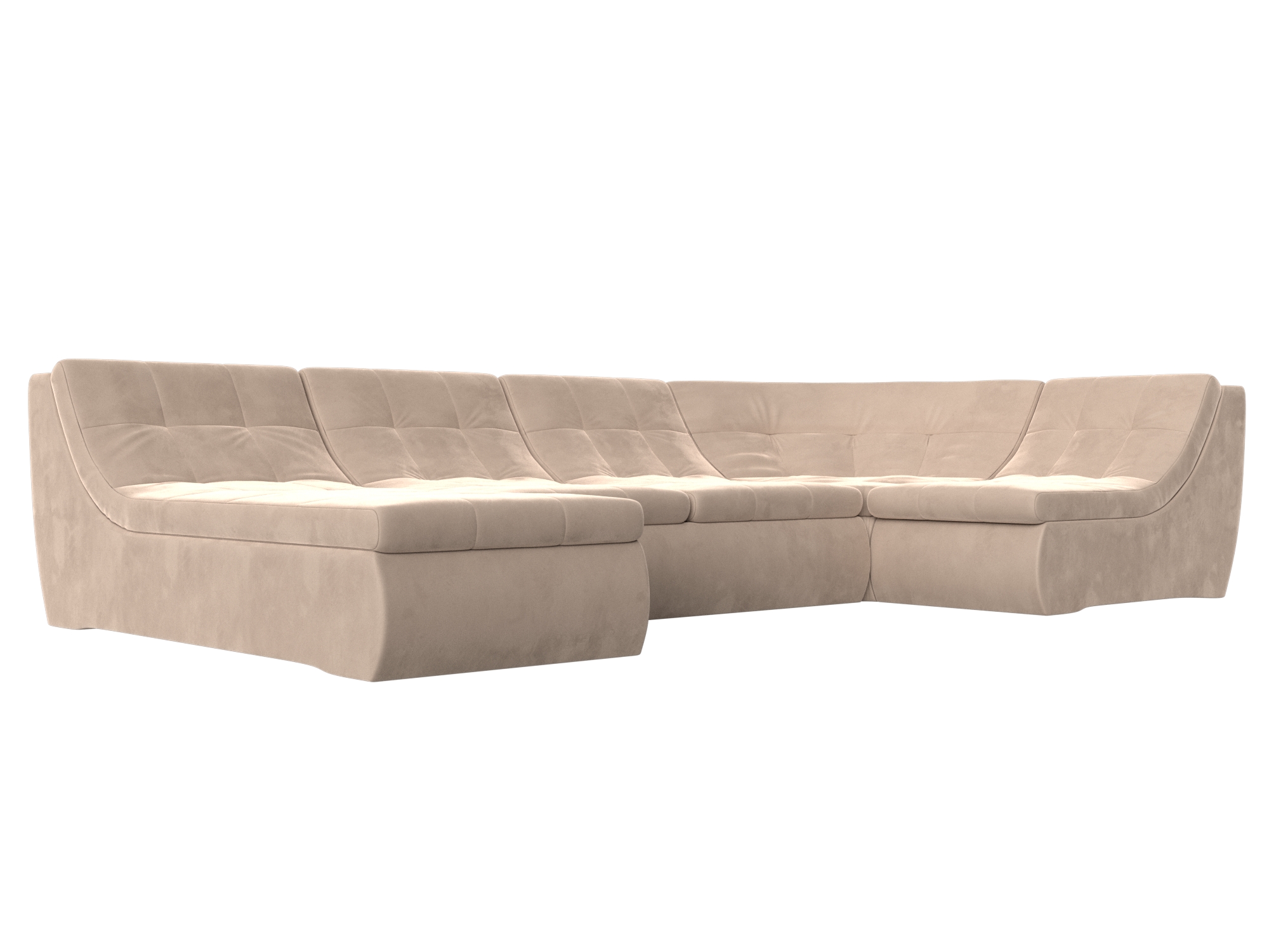 

П-образный модульный диван Холидей велюр бежевый, П-образный модульный диван Холидей