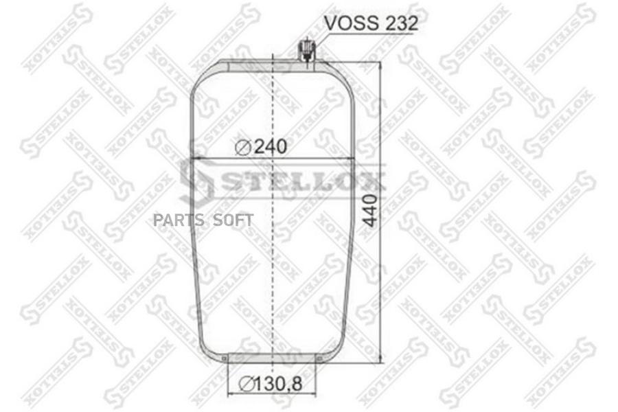 

STELLOX 90-43904-SX_пневмоподушка без стак.1шп-штуц.M24-M16. Н 1отв. \MB Actros