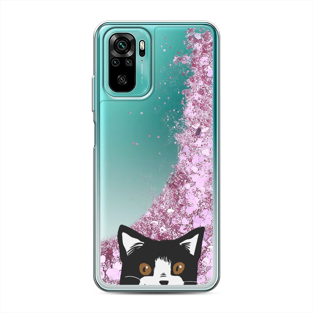 

Жидкий чехол с блестками "Подглядывающий кот" на Xiaomi Redmi Note 10S