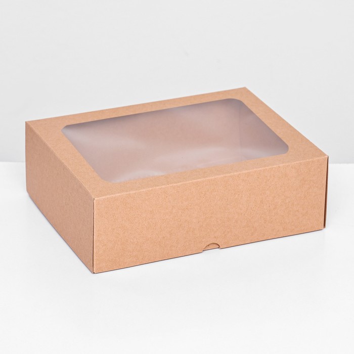 

Коробка складная, крышка-дно, с окном, крафт, 20х15х6,5 см, 5 шт., Бежевый