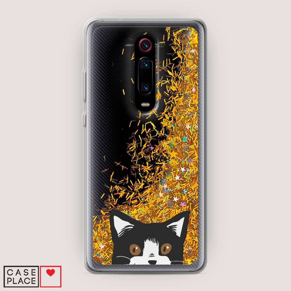 

Жидкий чехол с блестками "Подглядывающий кот" на Xiaomi Redmi K20 Pro, 35690-1