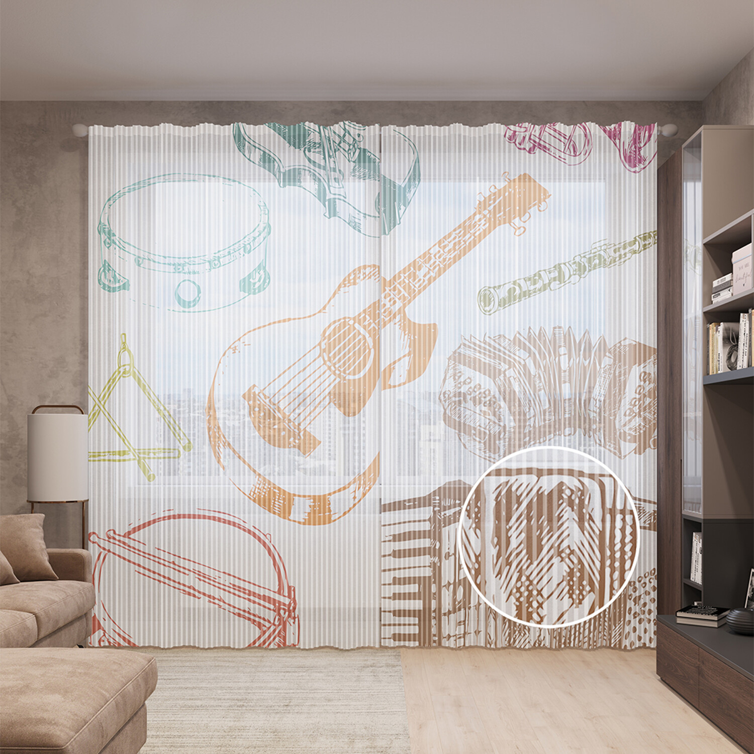 

Тюль вуаль на шторной ленте с принтом JoyArty "Музыкальный инструментарий", 310х265 см, Музыкальный инструментарий