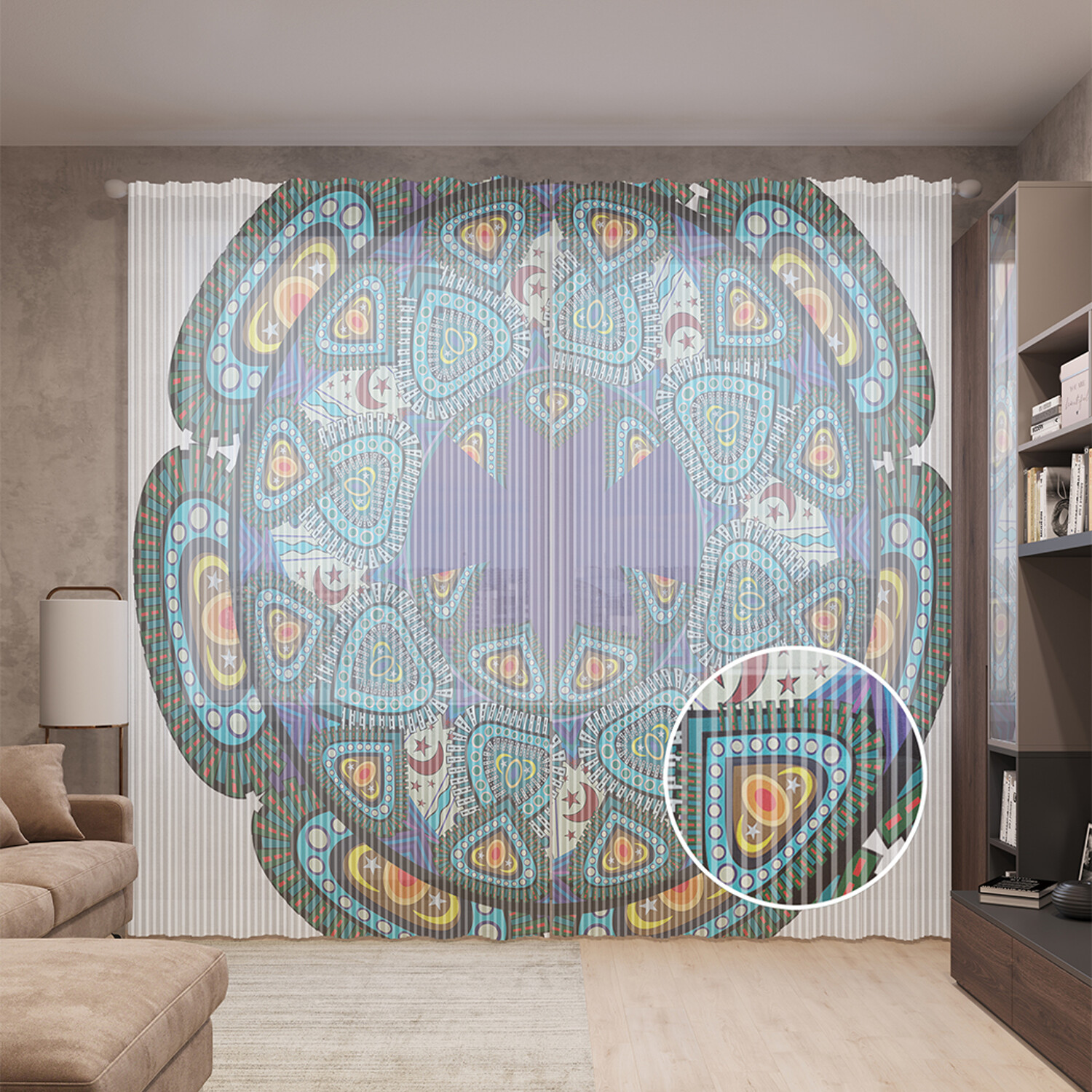 

Тюль вуаль на шторной ленте с принтом JoyArty "Лепестковая мандала", 310х265 см, Лепестковая мандала