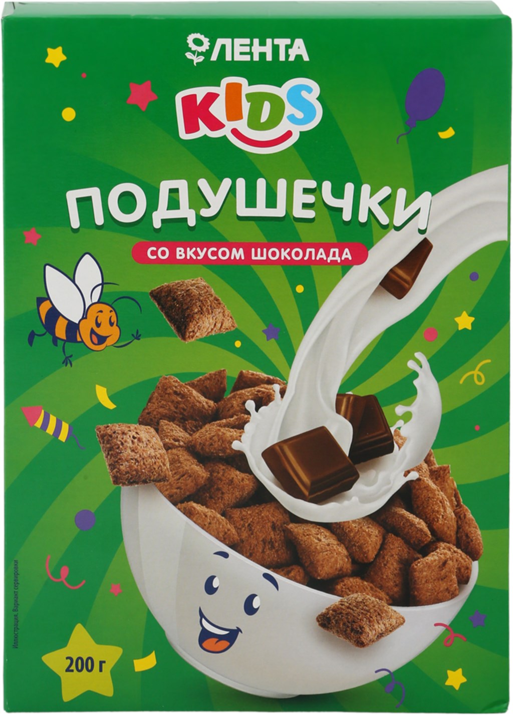 Готовый завтрак Лента Kids подушечки со вкусом шоколада 200 г