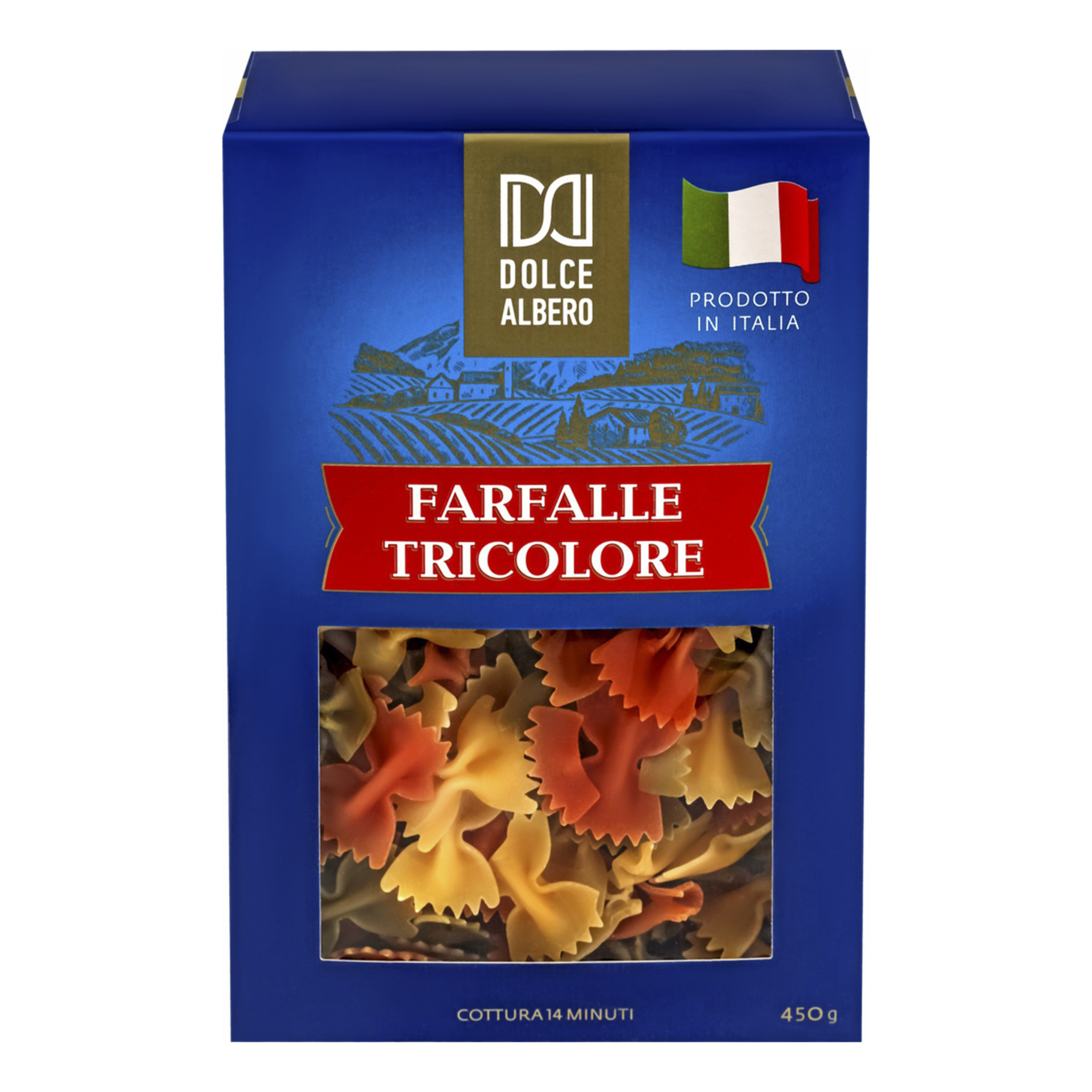 Макаронные изделия Dolce Albero Farfalle tricolore бантики цветные 450 г