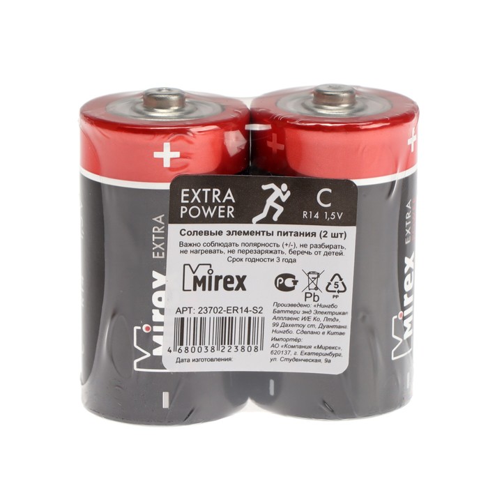 

Батарейка солевая Mirex, C, R14-2S, 1.5В, спайка, 2 шт. (2 шт)