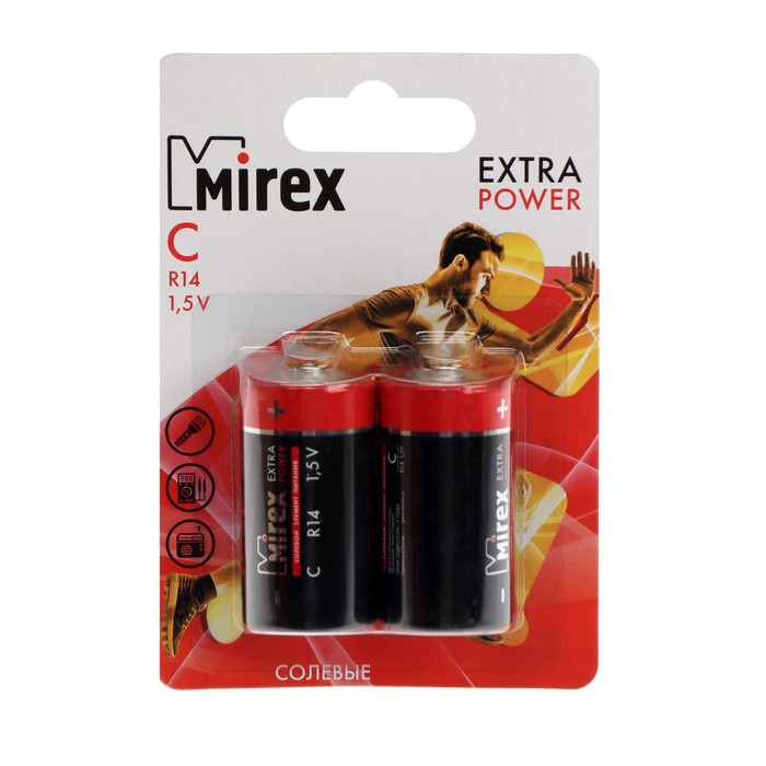 

Батарейка солевая Mirex, C, R14-2BL, 1.5В, блистер, 2 шт. (2 шт)